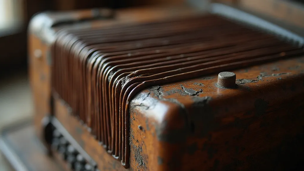 Antique accordion in an attic