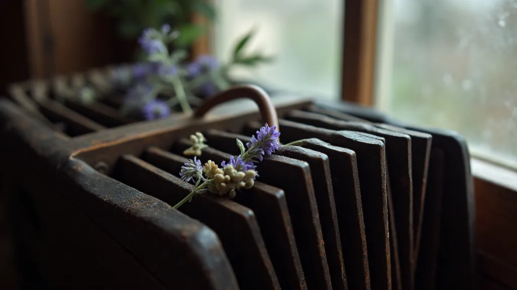 Accordion bellows with lavender sprigs