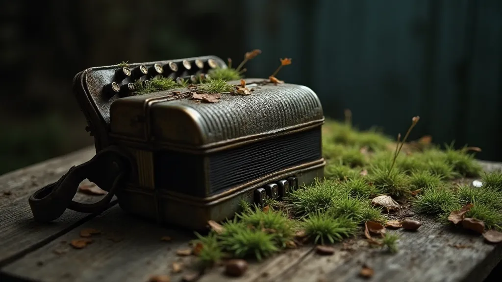 Antique accordion with nature elements
