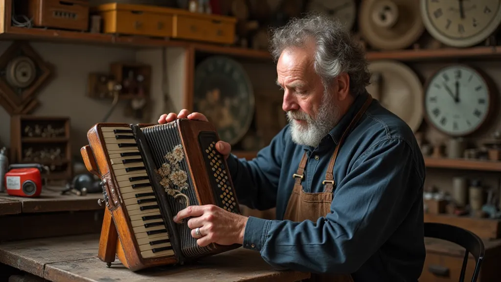 Craftsman repairing an antique accordion