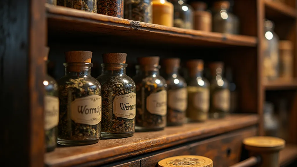 Antique spice rack with wormwood