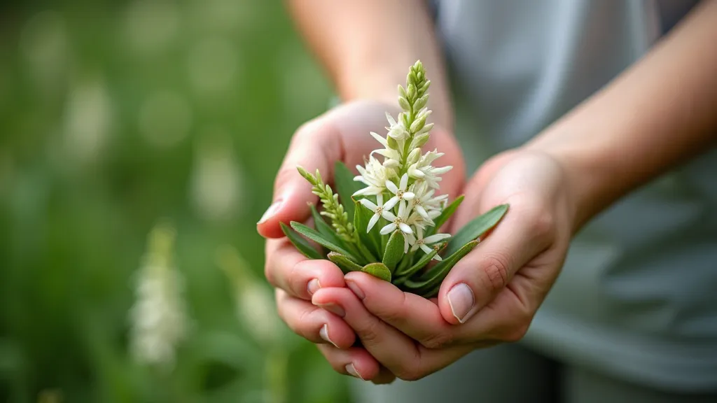 Hand holding an Asphodel plant