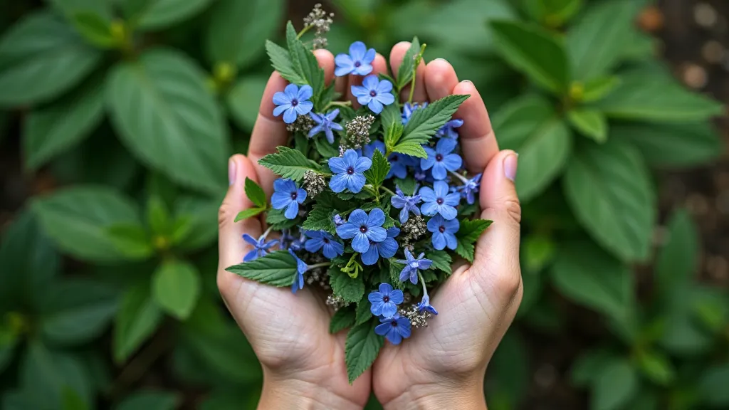 Harvested borage flowers and leaves