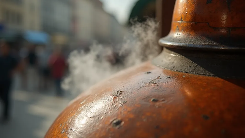 Copper still during distillation