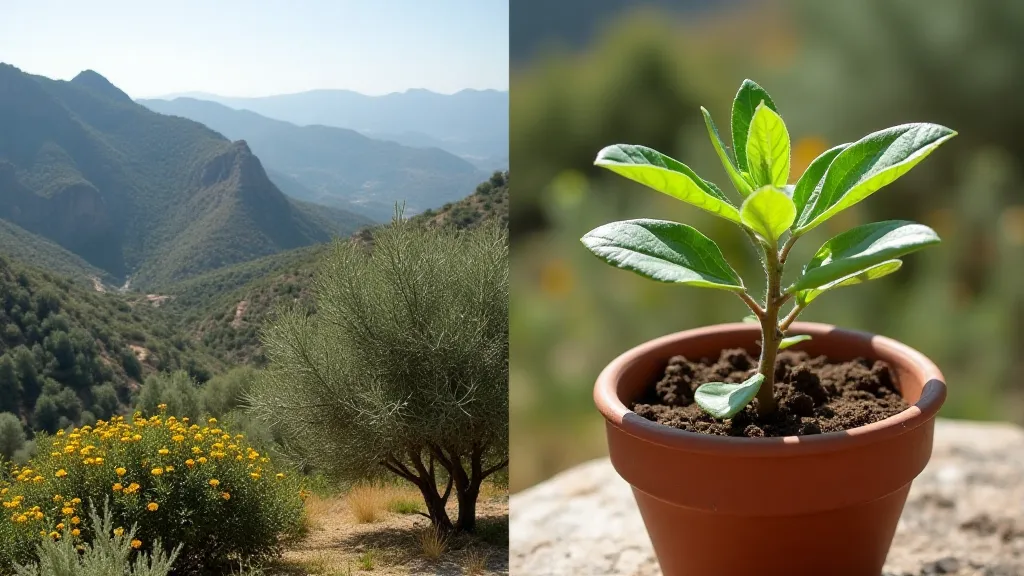 Cretan landscape and a Dittany plant