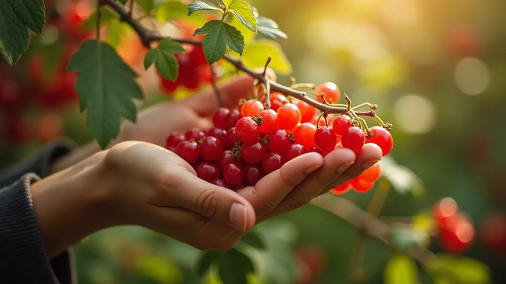Hands picking currants from a bush