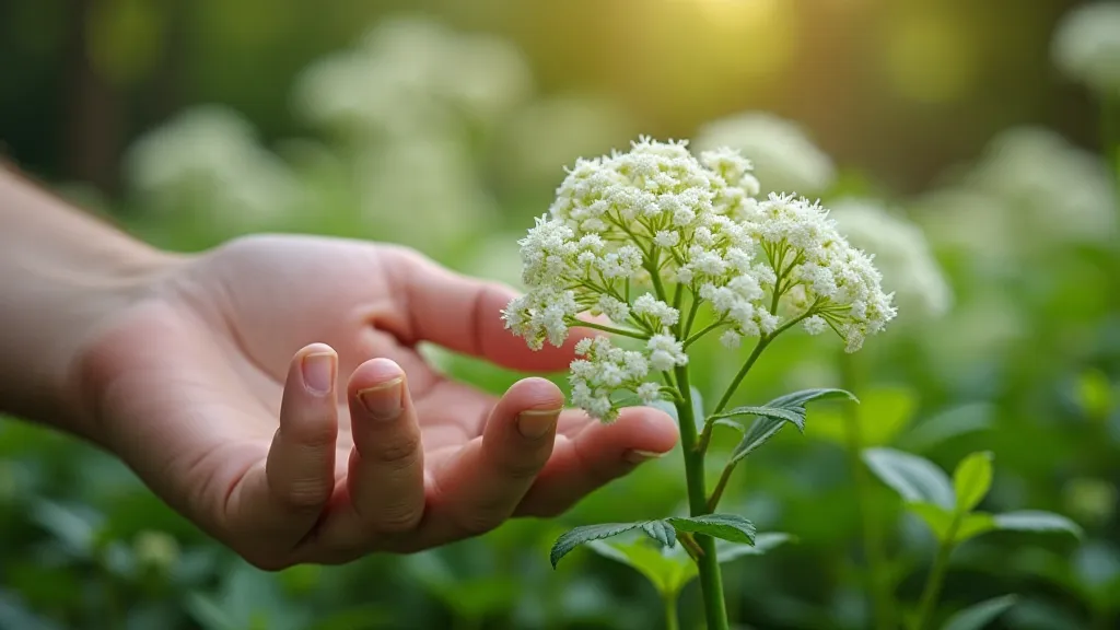 Hand touching Sweet Woodruff